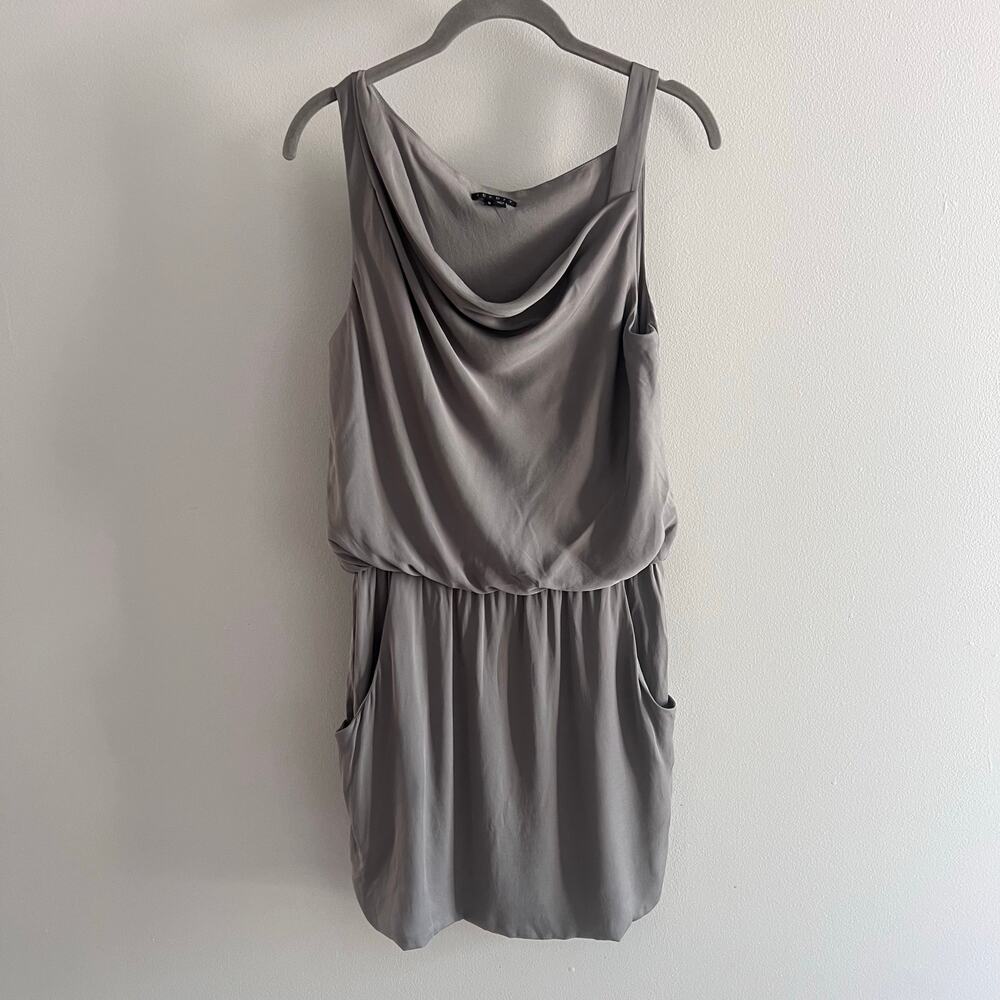 Theory Gray Draped Neck Silk Blend Sleeveless Dress with Pockets Size 6